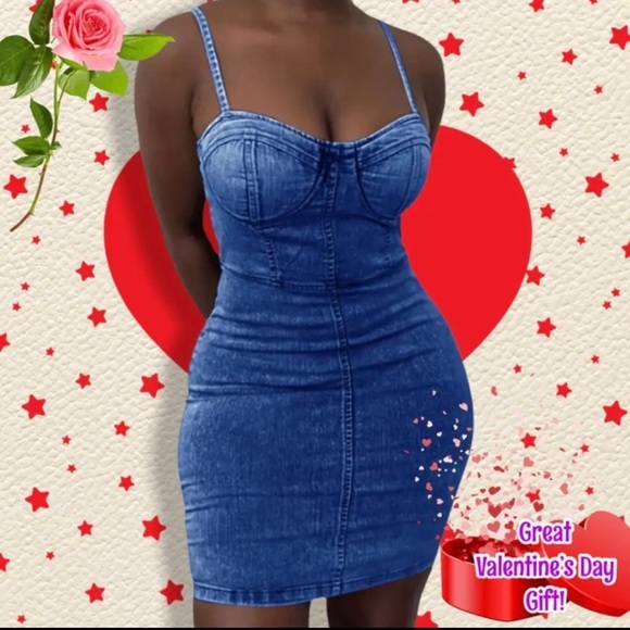 💋 NEW Faux Denim Mini Bodycon Dress 💋 - Picture 4 of 8